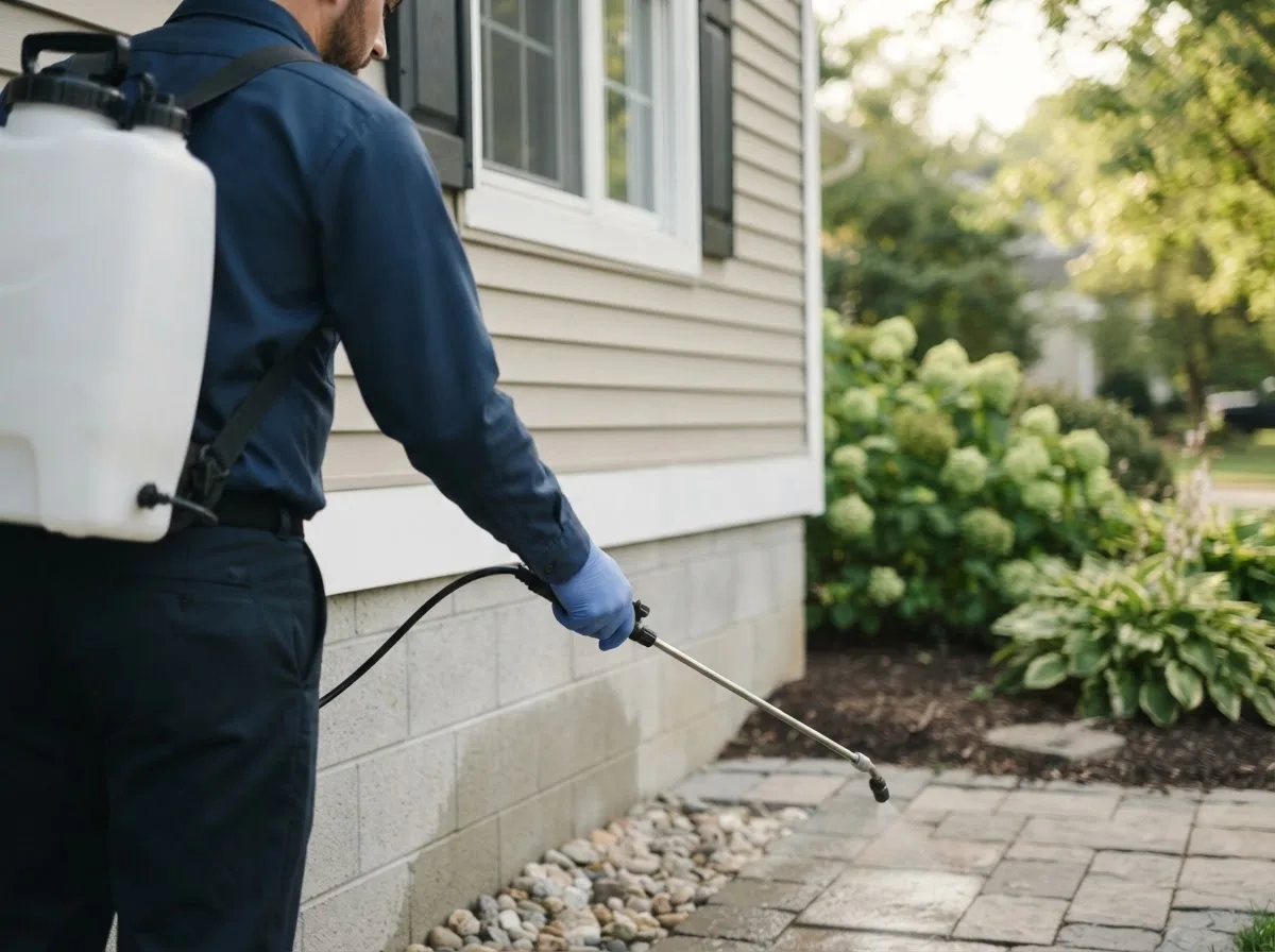 Pest control technician inspecting a home in Bedford, OH